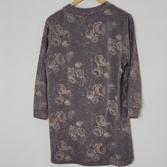 Cool Melon Brown Old Rose Floral V-Neck Cozy Casual High-Low Hem Tunic Size XL - Picture 3 of 11